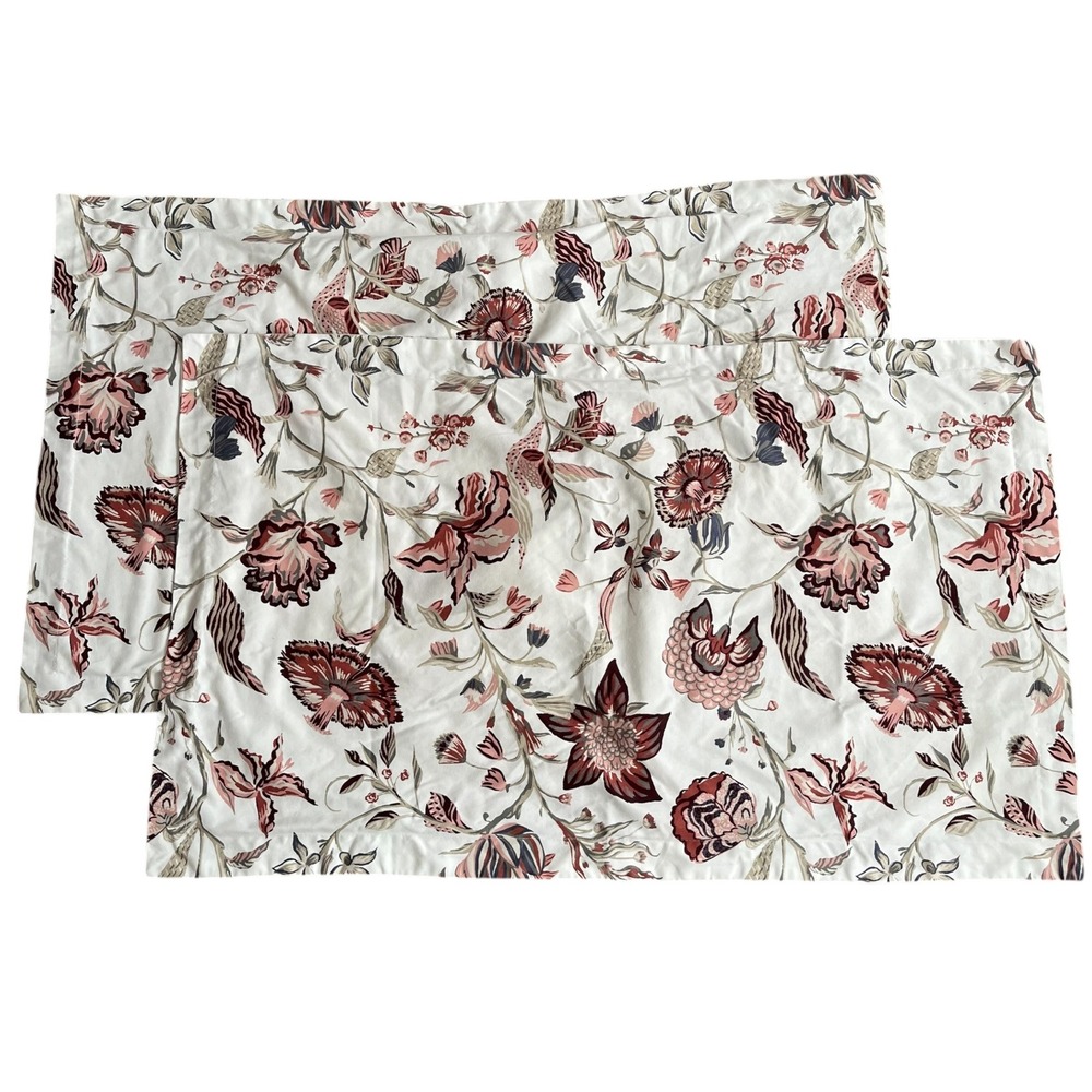 Threshold King Pillowcases Set of 2 Floral Botanical Print White Burgundy Mauve